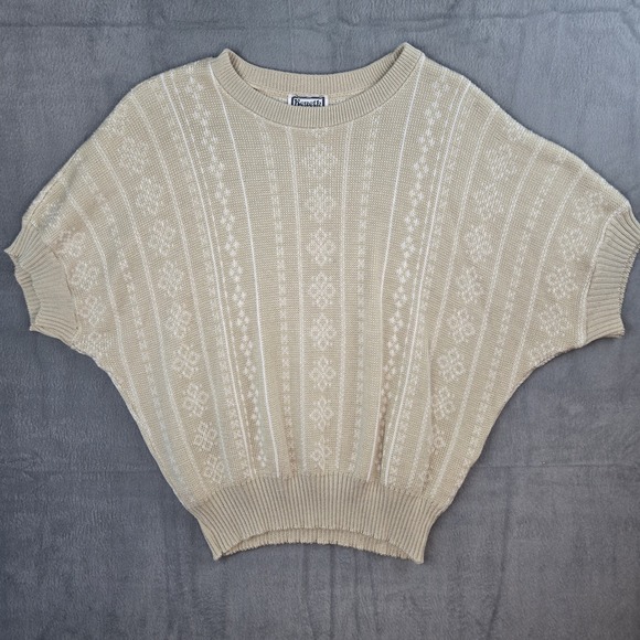 Keneth KENNETH TOO! Pullover Sweater Women Medium Ivory Short Sleeve USA - Picture 1 of 6